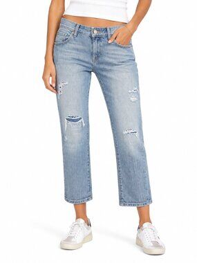 Zara Distressed Straight Leg Jeans Blue Size 4
